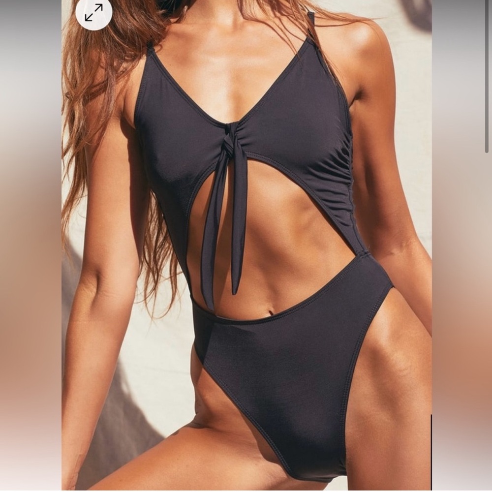 Lulu's Black Tie-Front One-Piece Swimsuit